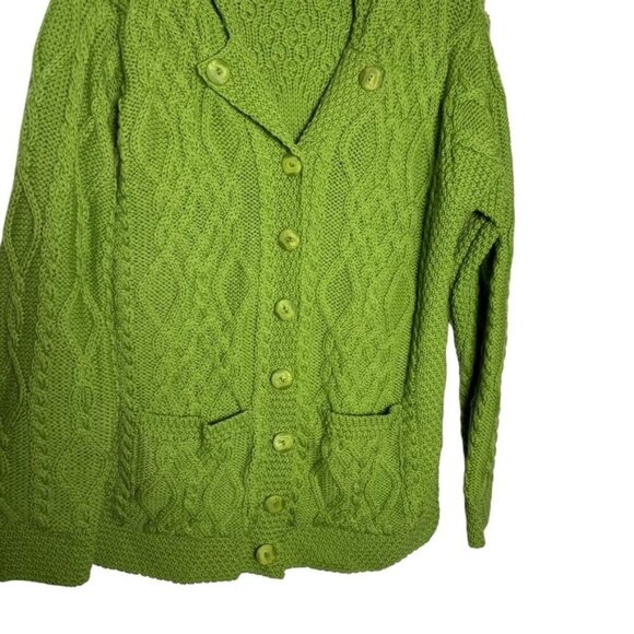 Aran Crafts Womens Green Cable Knit Cardigan Sweater Merino Wool - Picture 3 of 8
